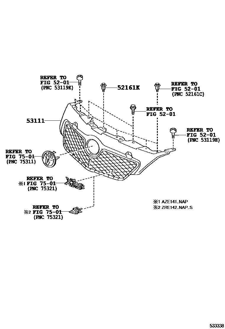 Toyota COROLLA radiator grille EPC diagram — 533338