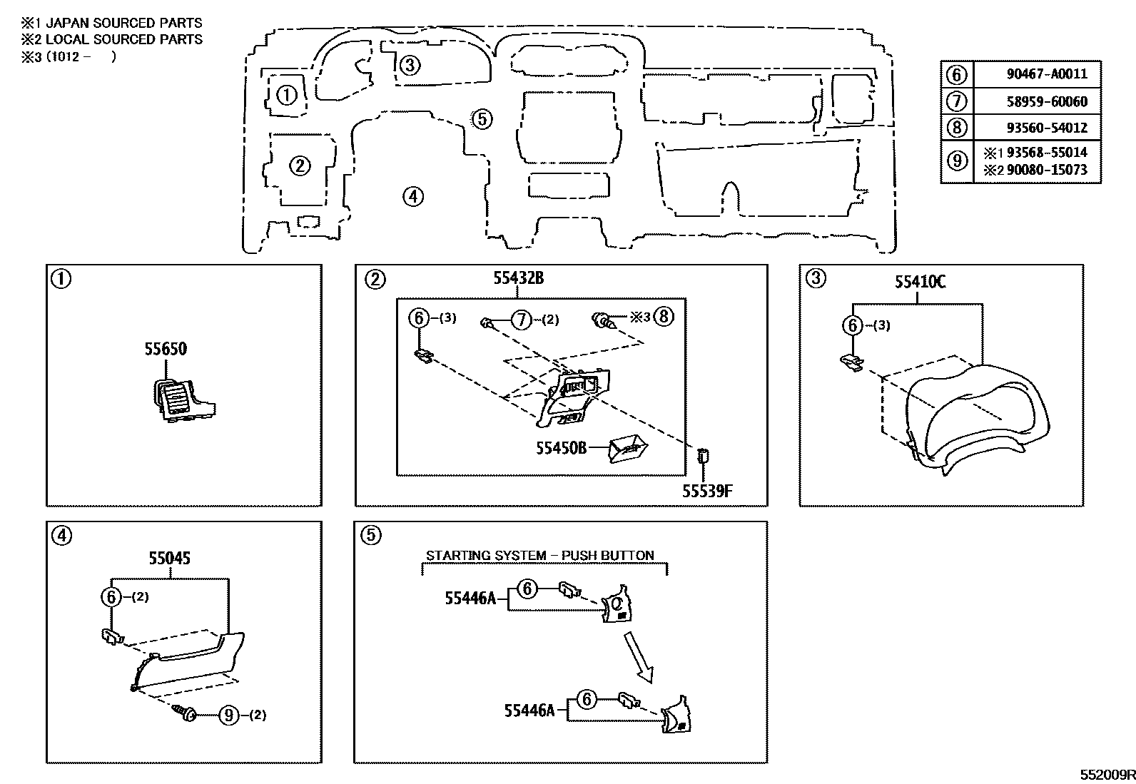 Toyota COROLLA 仪表板和手套箱 EPC diagram — 552009R