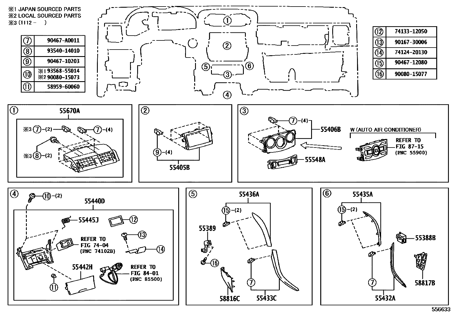 Toyota COROLLA 仪表板和手套箱 EPC diagram — 556633