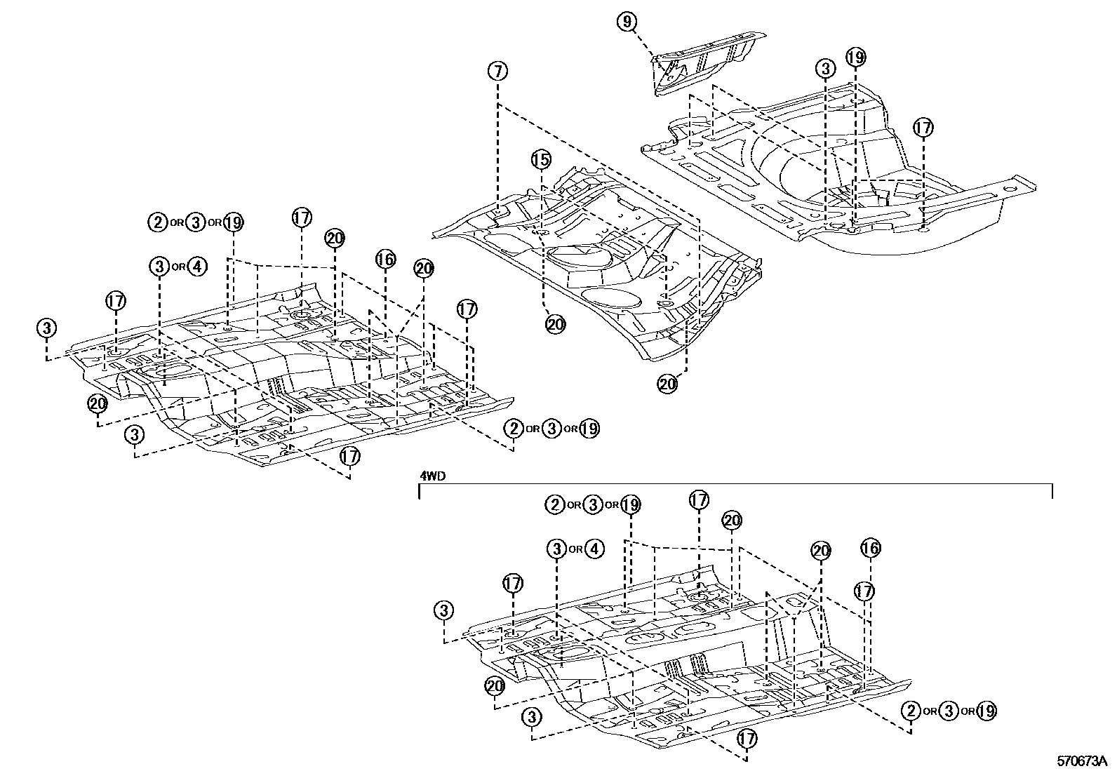 Toyota COROLLA hole plug EPC diagram — 570673A