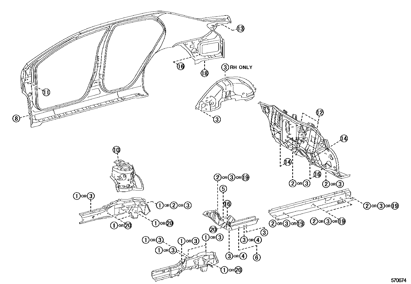 Toyota COROLLA hole plug EPC diagram — 570674