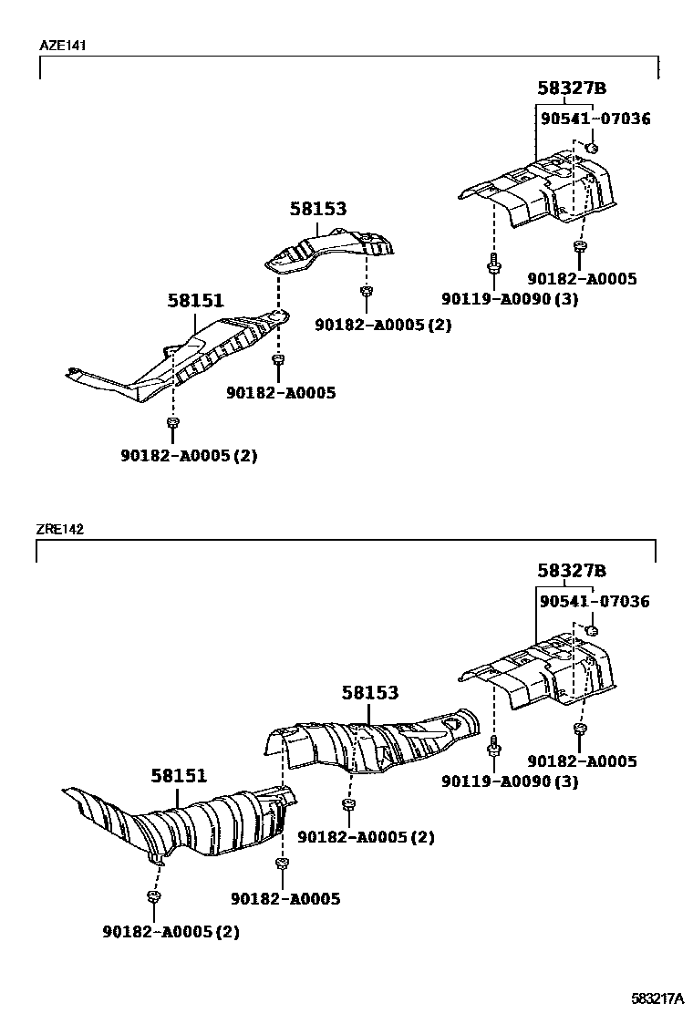 Toyota COROLLA 地板隔热垫 EPC diagram — 583217A