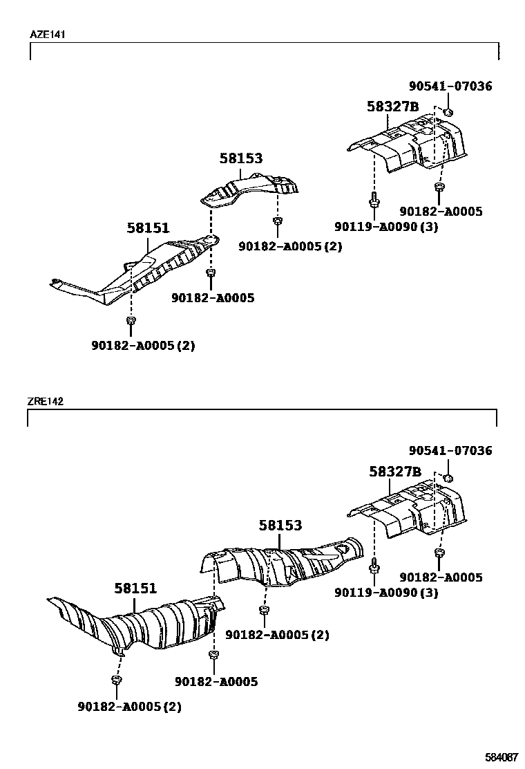 Toyota COROLLA 地板隔热垫 EPC diagram — 584087