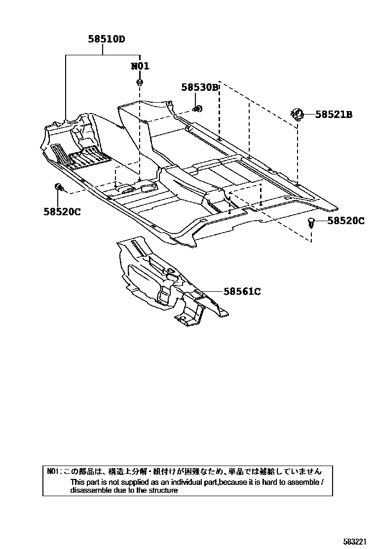 Toyota COROLLA 地板垫和地毯 EPC diagram — 583221