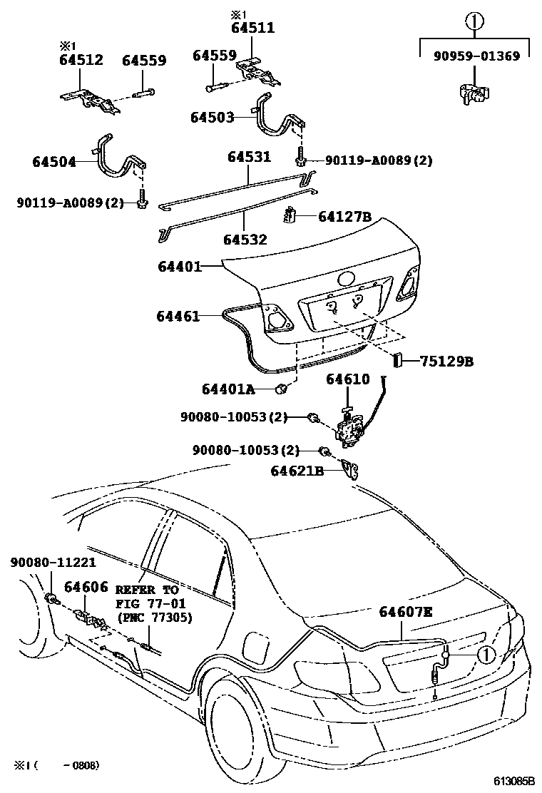 Toyota COROLLA 行李箱门和行李箱锁 EPC diagram — 613085B