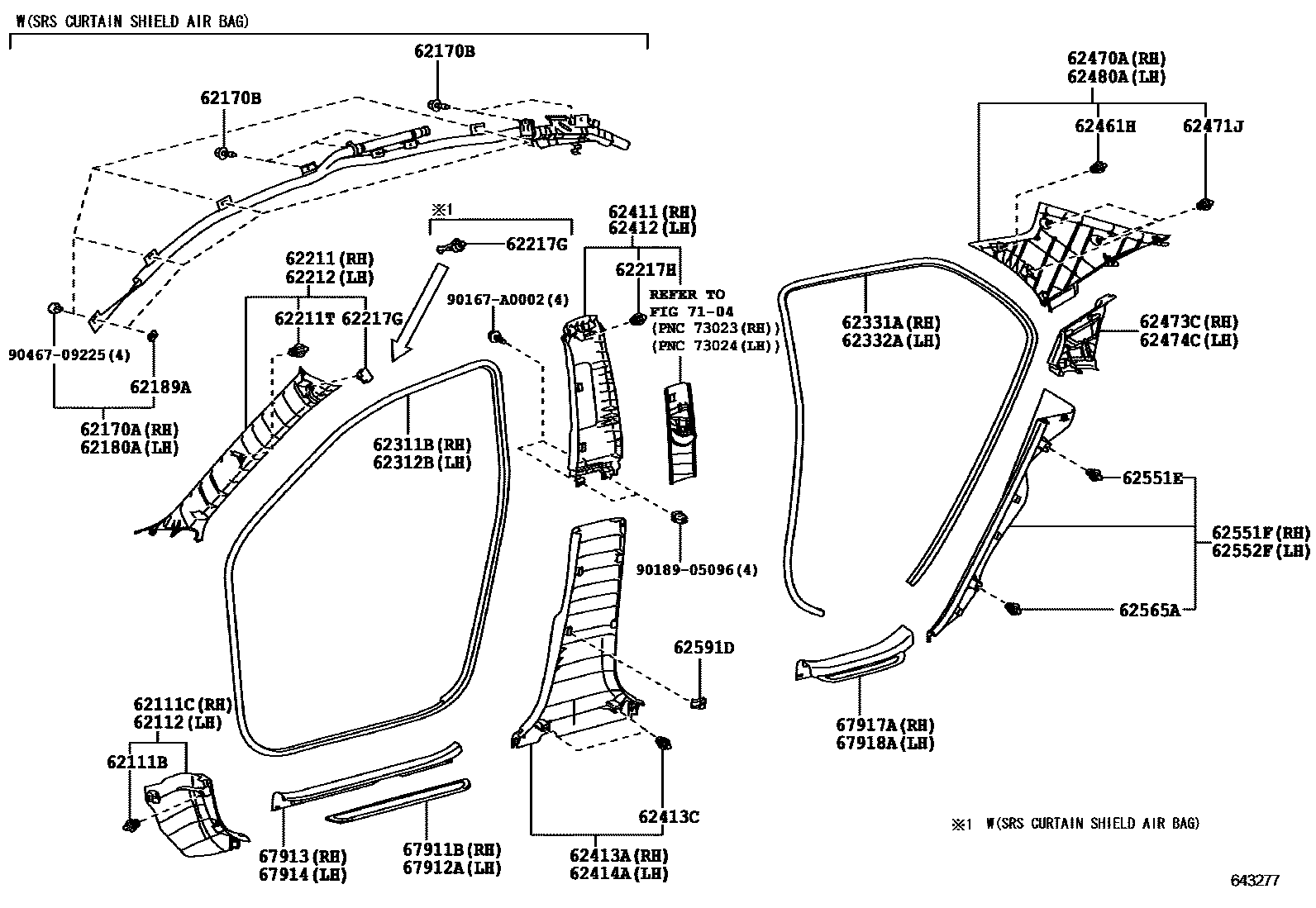 Toyota COROLLA 内饰板和车门防水胶条 EPC diagram — 643277