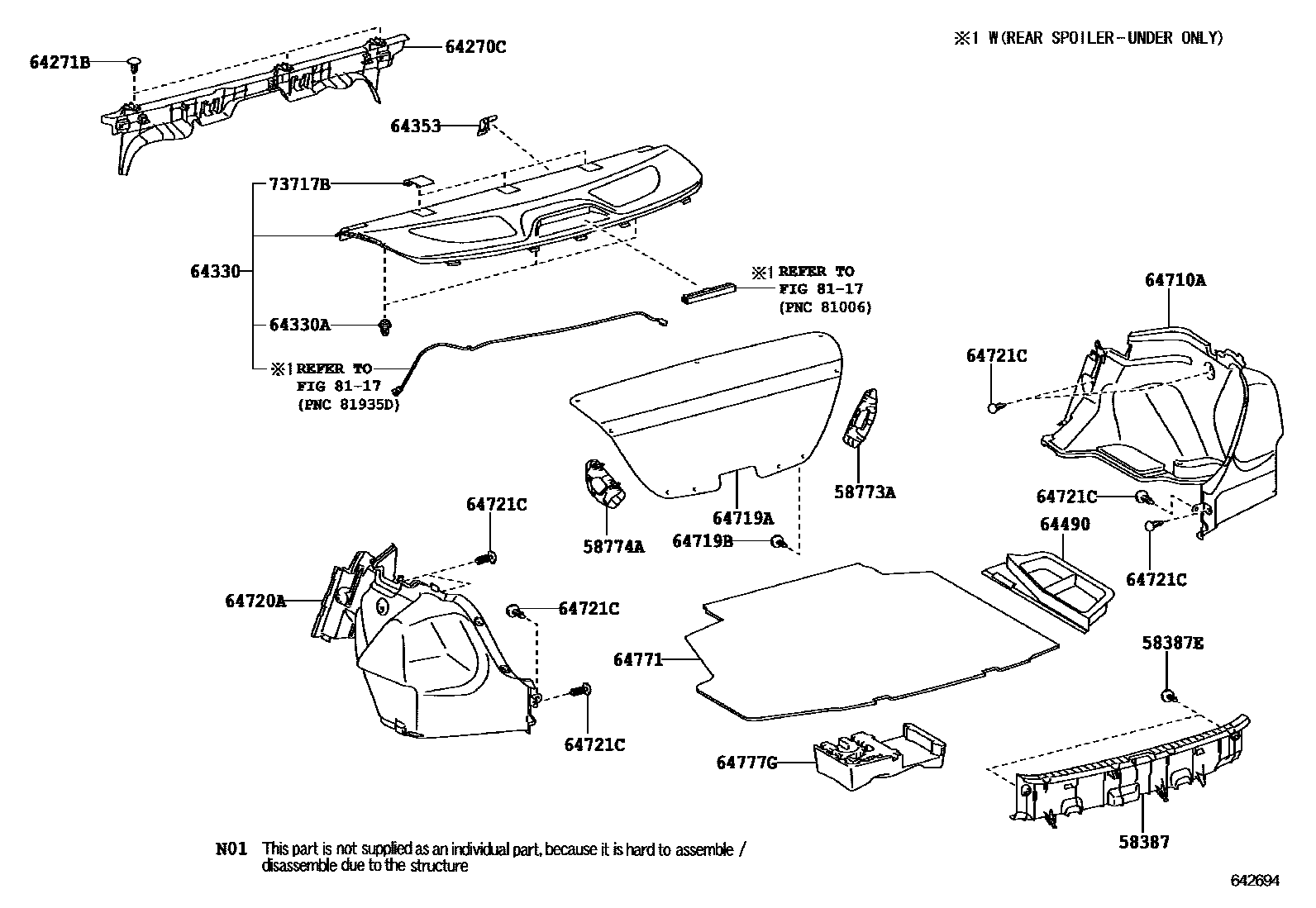 Toyota COROLLA 杂物箱板和行李箱垫 EPC diagram — 642694