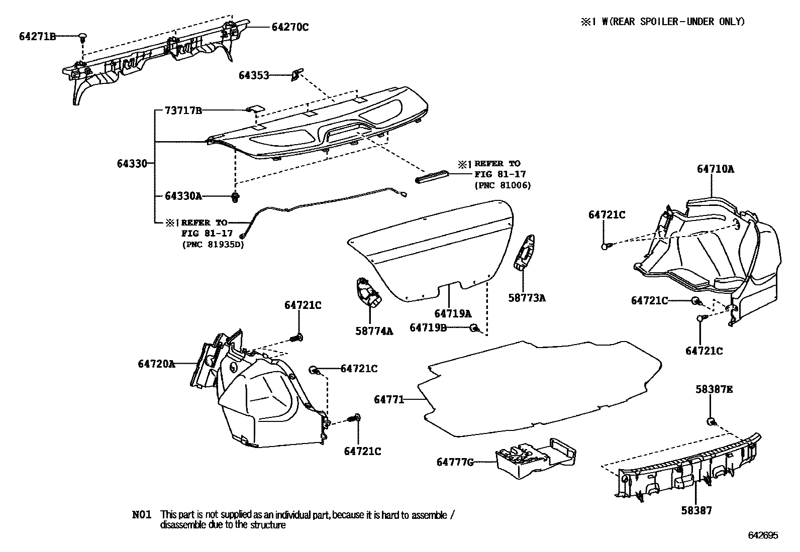 Toyota COROLLA 杂物箱板和行李箱垫 EPC diagram — 642695