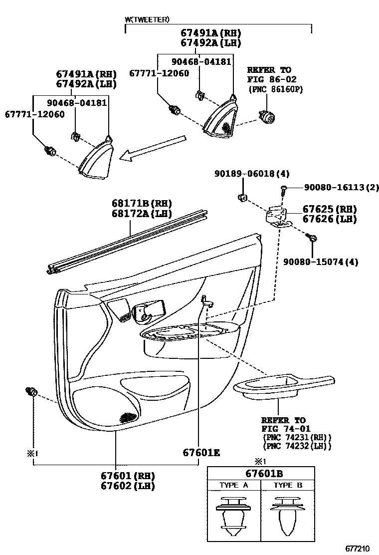Toyota COROLLA 前门板和前门玻璃 EPC diagram — 677210