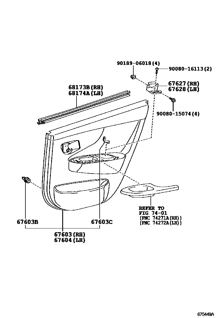 Toyota COROLLA 后门板和后门玻璃 EPC diagram — 675449A