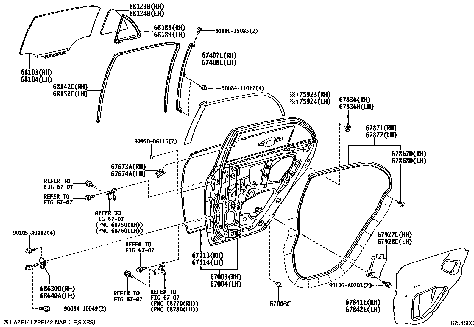 Toyota COROLLA 后门板和后门玻璃 EPC diagram — 675450G
