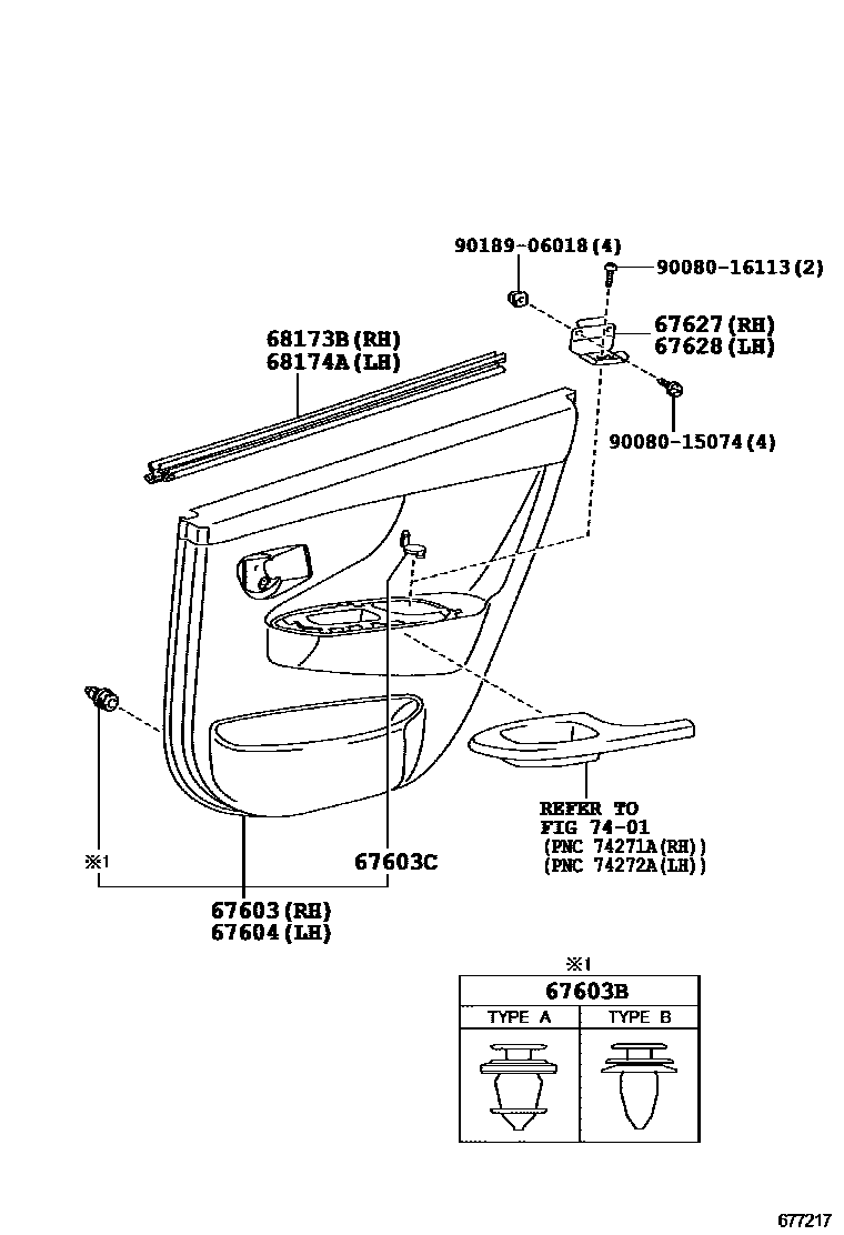 Toyota COROLLA 后门板和后门玻璃 EPC diagram — 677217