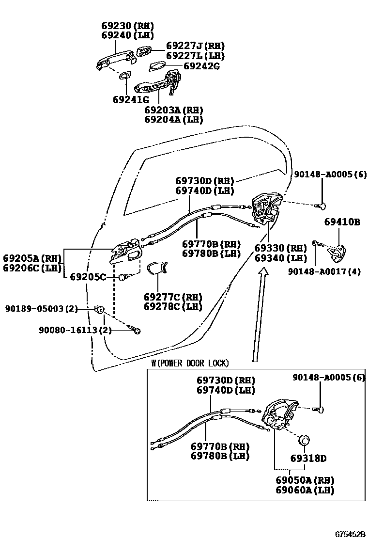 Toyota COROLLA 后门锁和后门把手 EPC diagram — 675452B