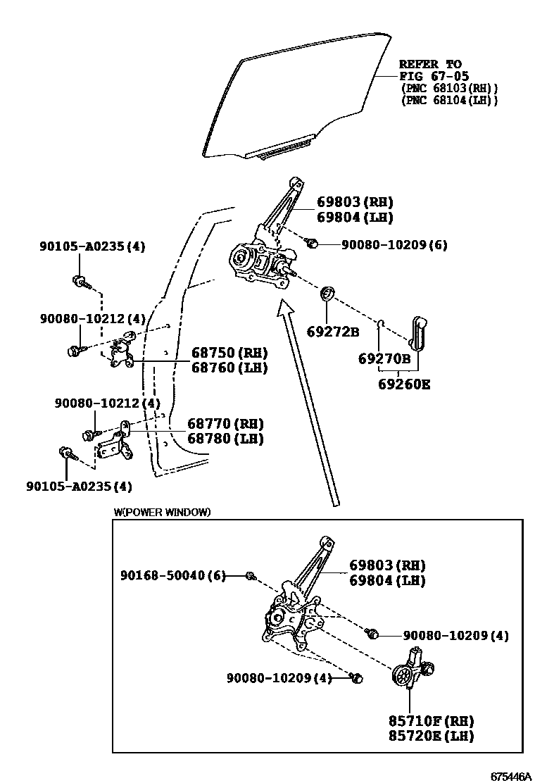 Toyota COROLLA 后门车窗升降器和合页 EPC diagram — 675446A