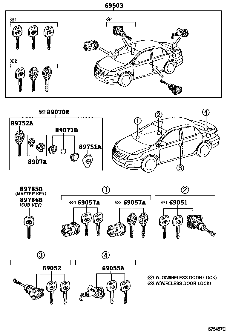Toyota COROLLA 锁芯组件 EPC diagram — 675457C