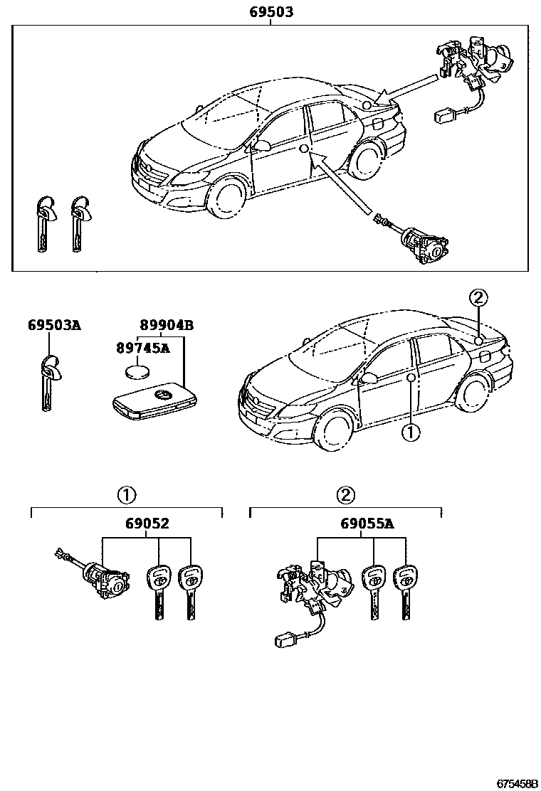Toyota COROLLA 锁芯组件 EPC diagram — 675458B