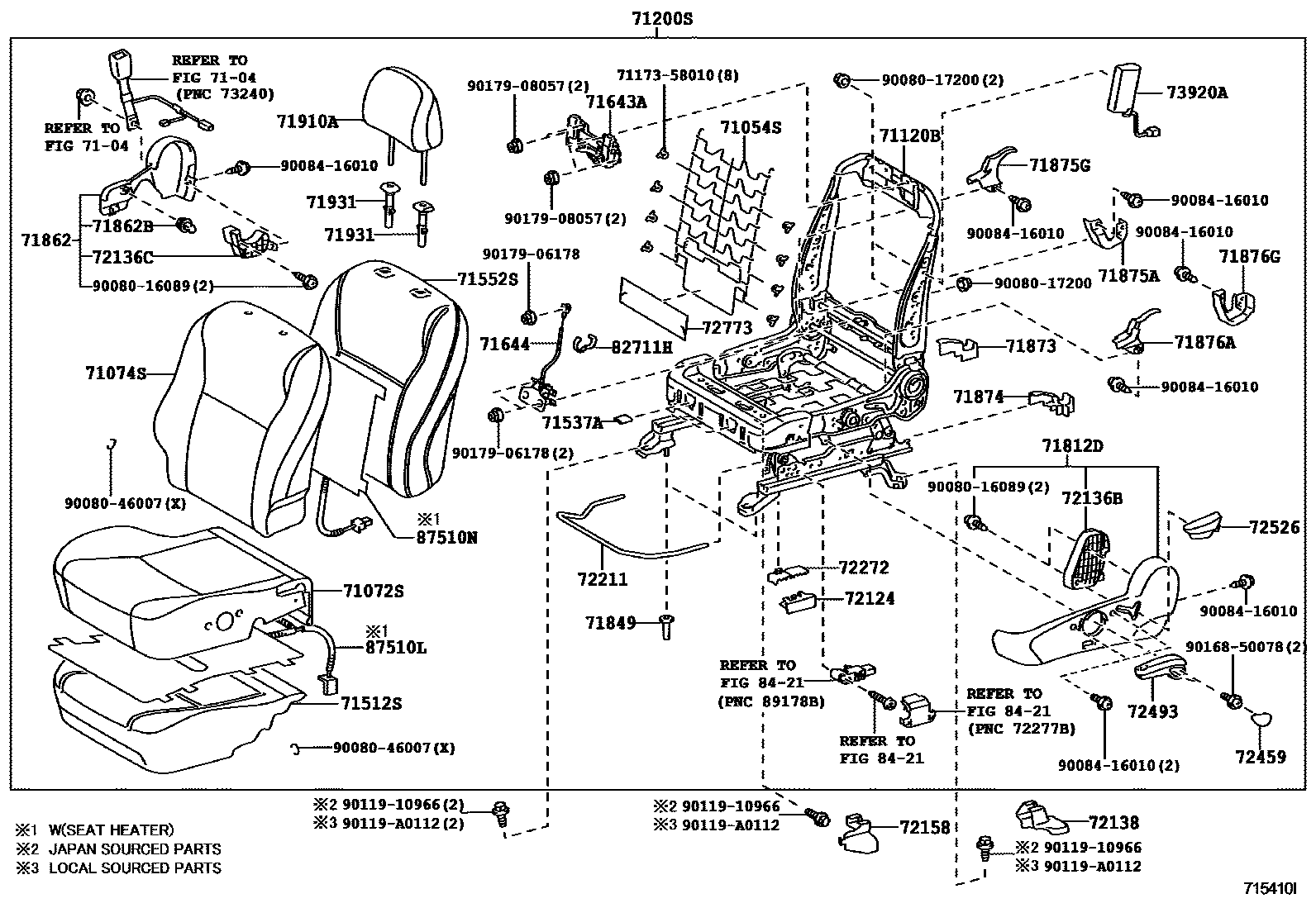 Toyota COROLLA 前排座椅和座椅滑轨 EPC diagram — 715410I