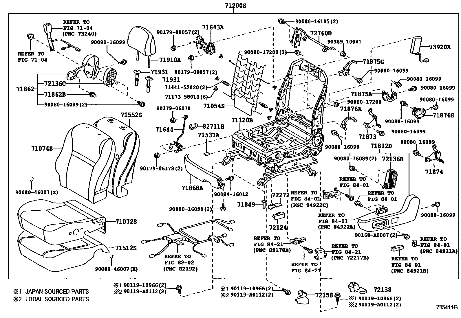 Toyota COROLLA 前排座椅和座椅滑轨 EPC diagram — 715411G