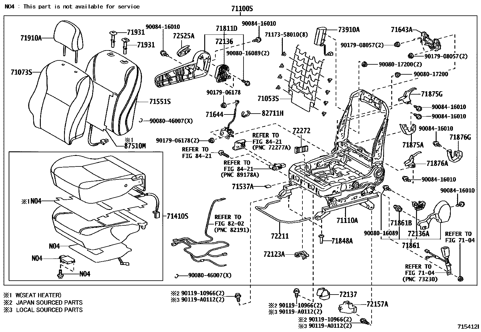 Toyota COROLLA 前排座椅和座椅滑轨 EPC diagram — 715412I