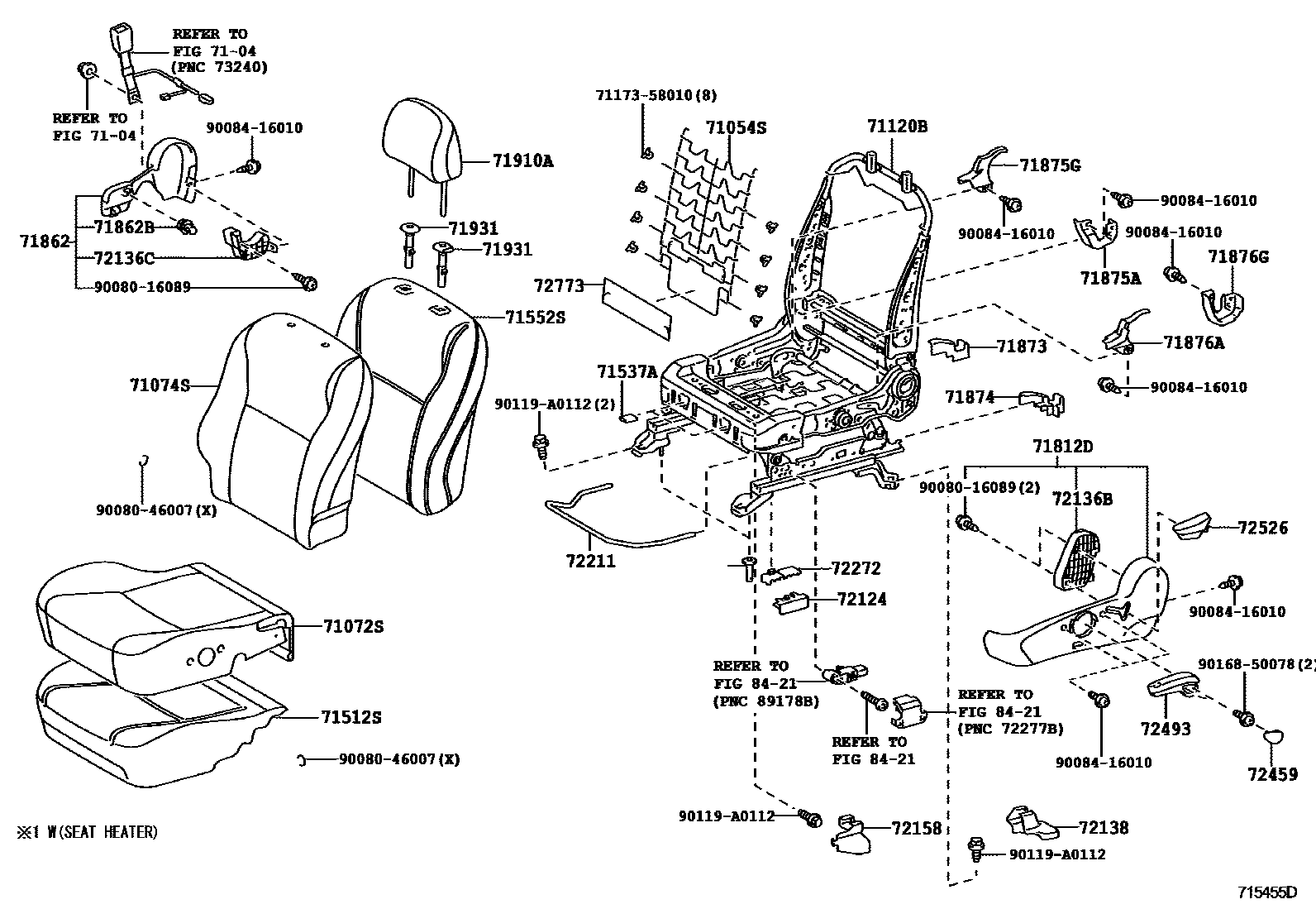 Toyota COROLLA 前排座椅和座椅滑轨 EPC diagram — 715455D