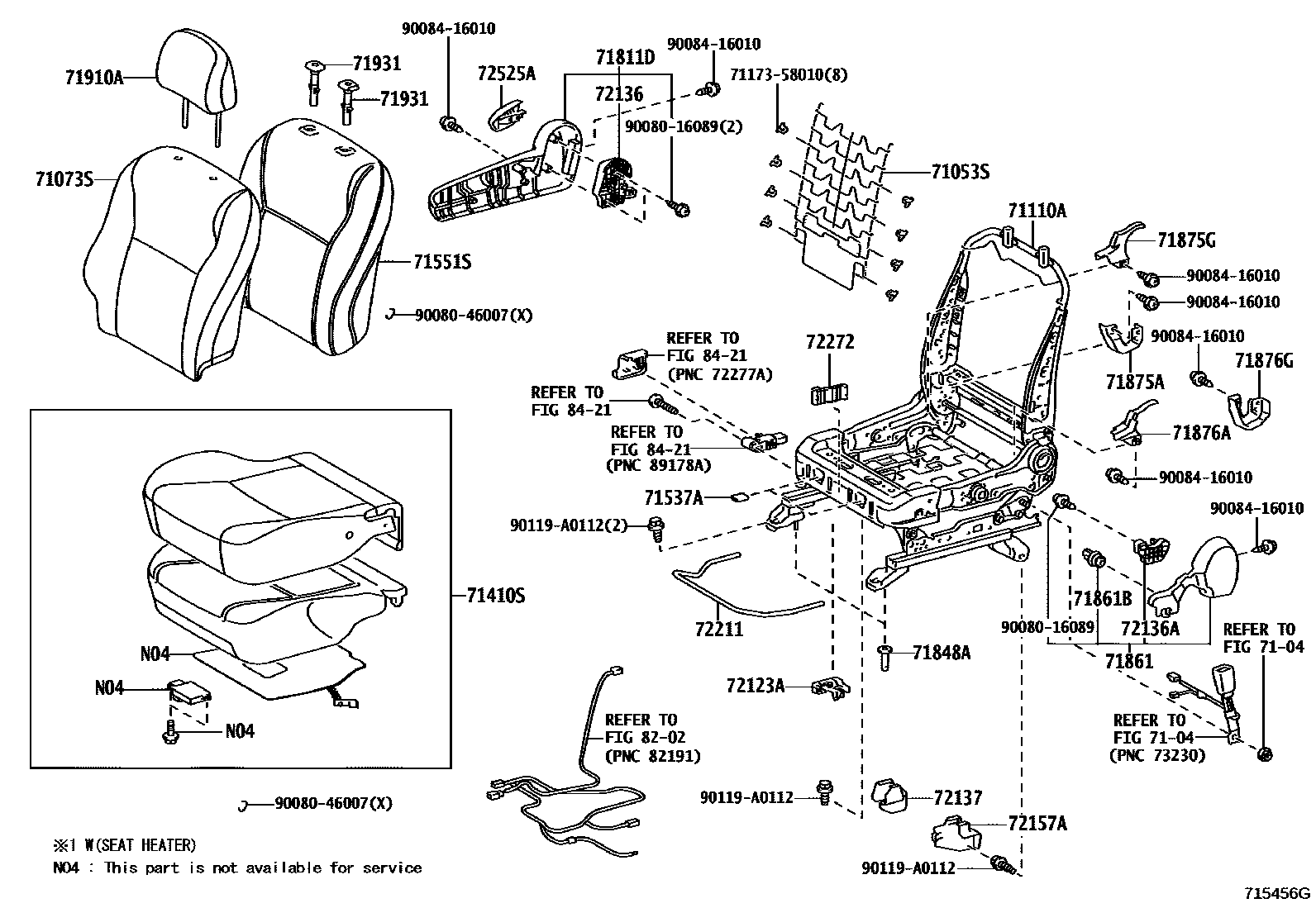 Toyota COROLLA 前排座椅和座椅滑轨 EPC diagram — 715456G