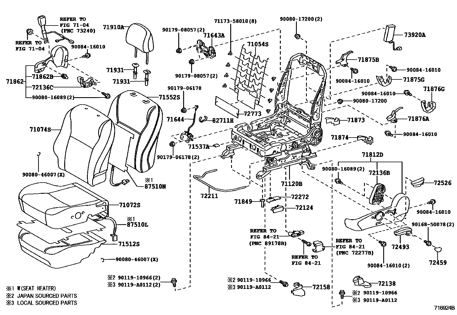 Toyota COROLLA 前排座椅和座椅滑轨 EPC diagram — 716924B