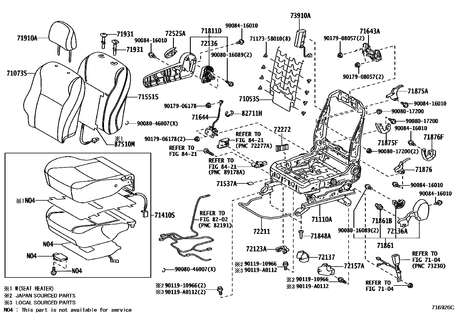 Toyota COROLLA 前排座椅和座椅滑轨 EPC diagram — 716926C
