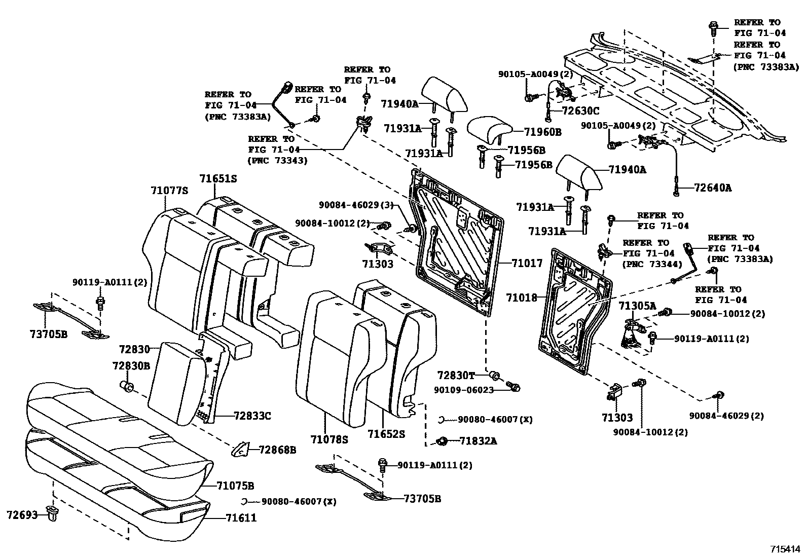 Toyota COROLLA 后排座椅和座椅滑轨 EPC diagram — 715414