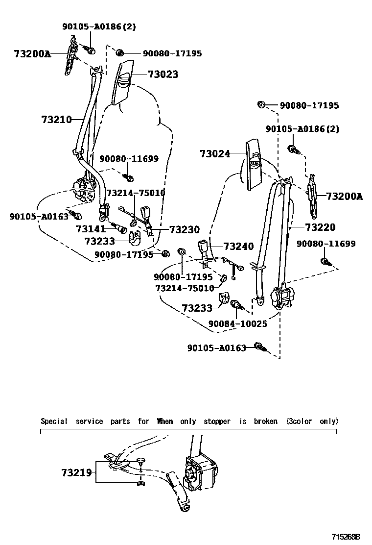 Toyota COROLLA 安全带和儿童保护座椅 EPC diagram — 715268B