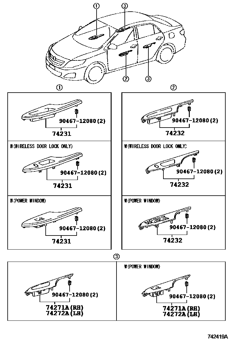 Toyota COROLLA 扶手和遮阳板 EPC diagram — 742419A