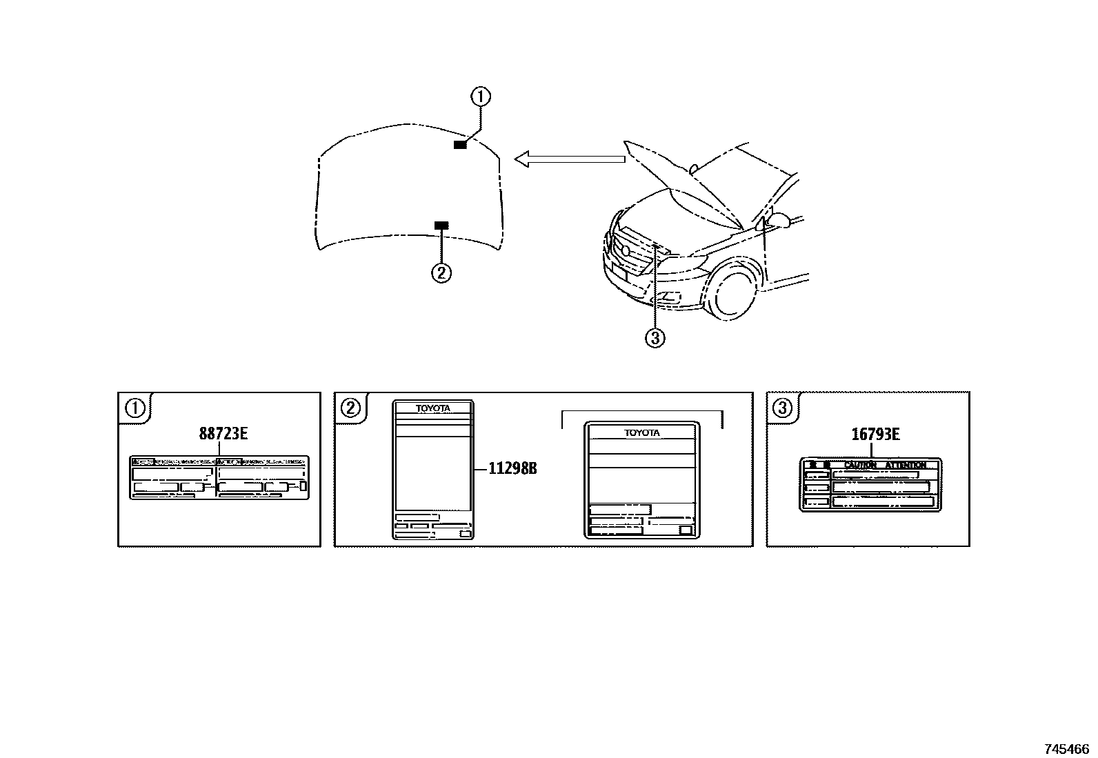 Toyota COROLLA 警示铭牌(车外和车内) EPC diagram — 745466