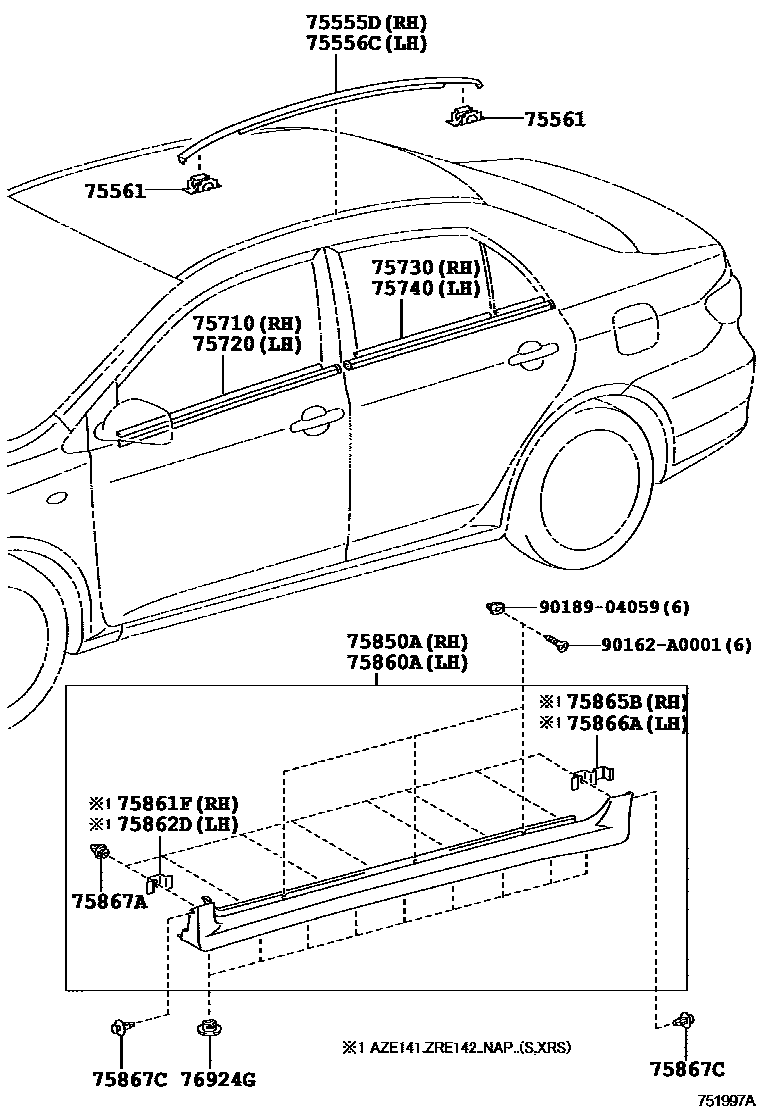 Toyota COROLLA 侧防护条 EPC diagram — 751997A