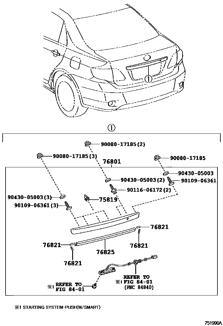 Toyota COROLLA 后防护条 EPC diagram — 751996A