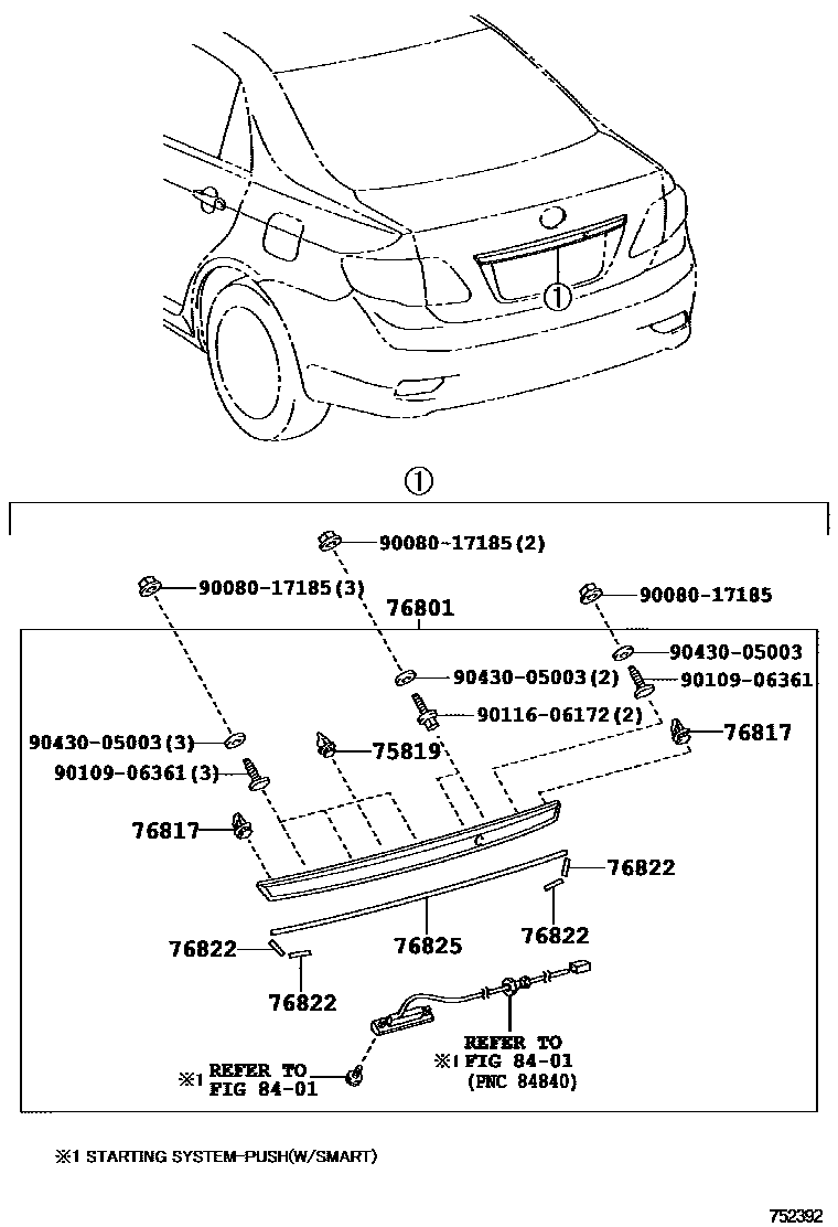 Toyota COROLLA 后防护条 EPC diagram — 752392