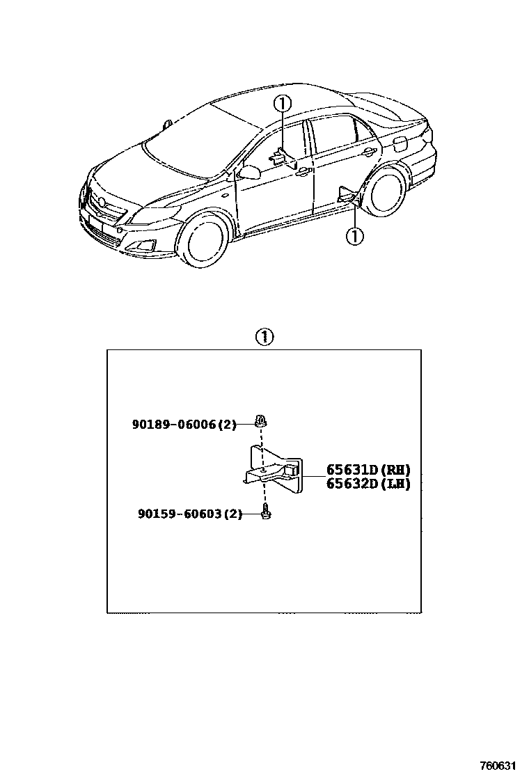 Toyota COROLLA 挡泥板和扰流板 EPC diagram — 760631