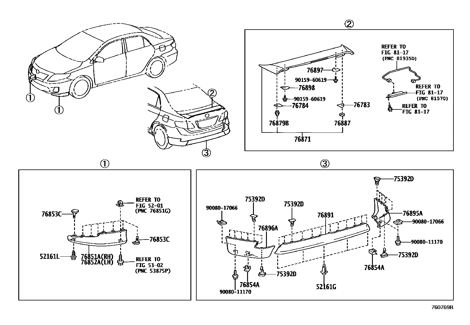 Toyota COROLLA 挡泥板和扰流板 EPC diagram — 760769B