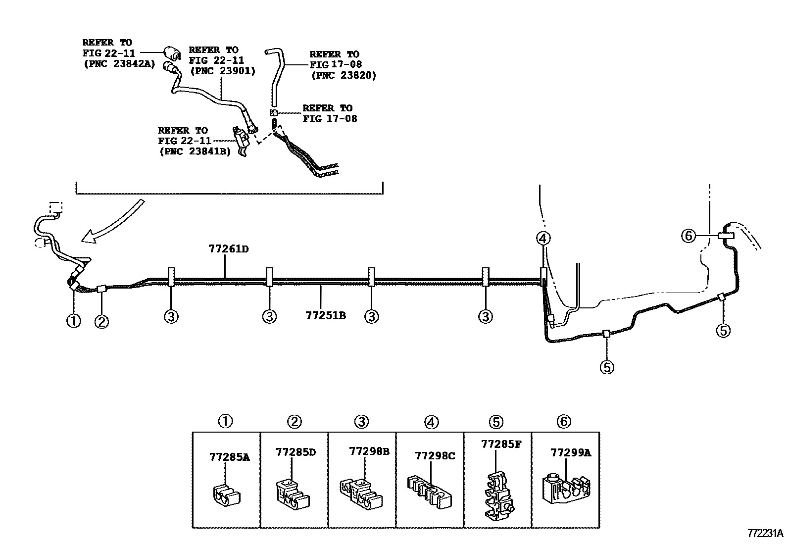 Toyota COROLLA 燃油箱和燃油管 EPC diagram — 772231A