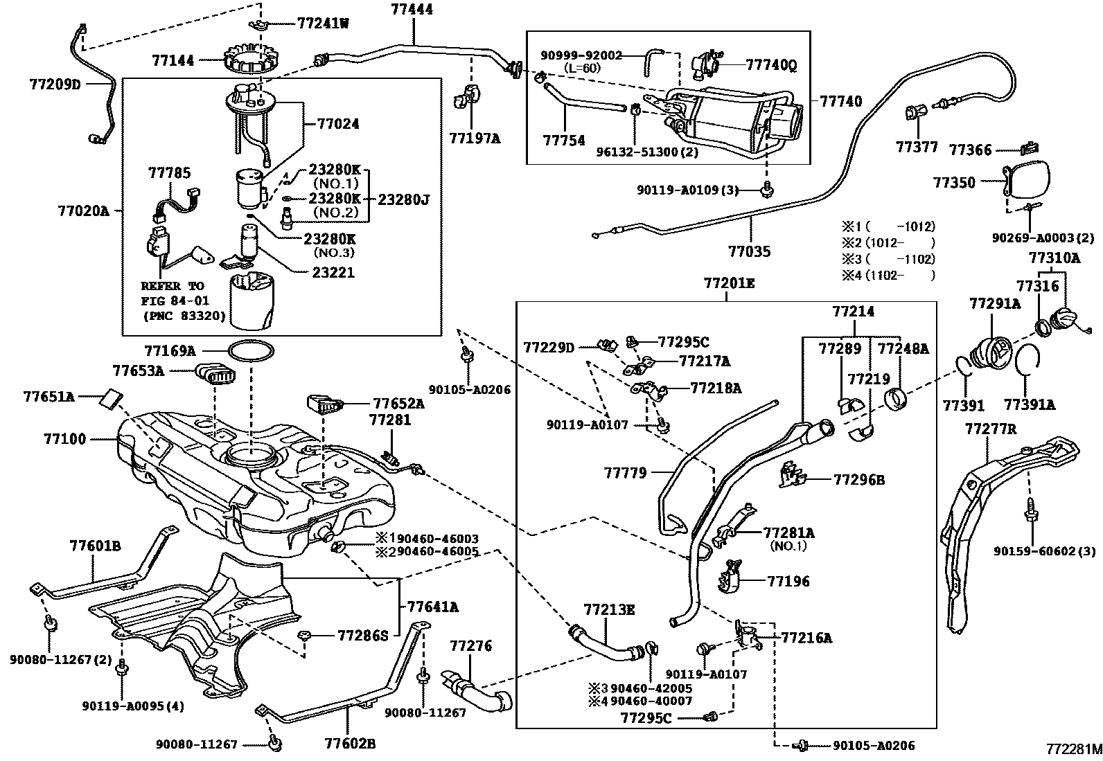 Toyota COROLLA 燃油箱和燃油管 EPC diagram — 772281M