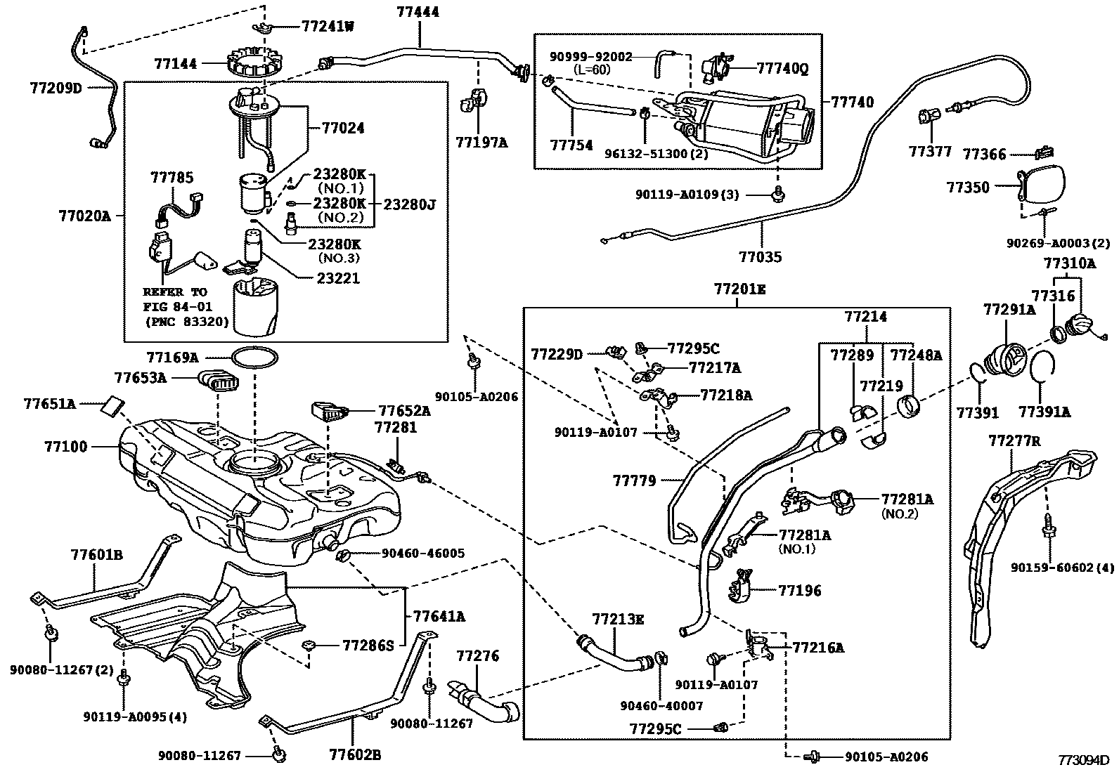 Toyota COROLLA 燃油箱和燃油管 EPC diagram — 773094D