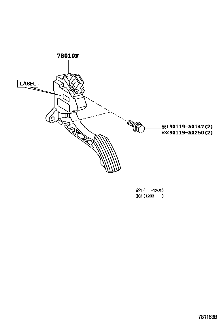 Toyota COROLLA accelerator pedal connecting rod EPC diagram — 781183B