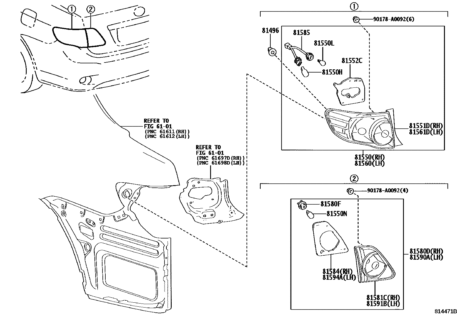 Toyota COROLLA 后组合灯 EPC diagram — 814471B