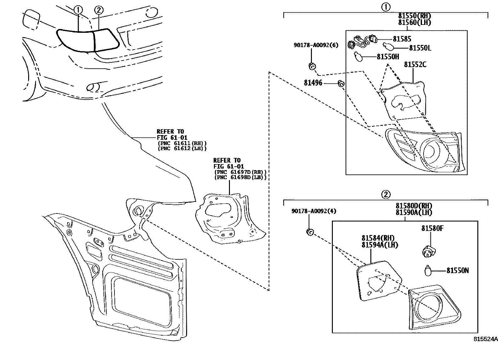 Toyota COROLLA 后组合灯 EPC diagram — 815524A