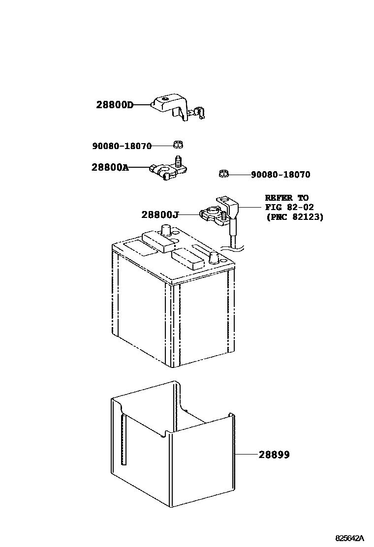 Toyota COROLLA 蓄电池和蓄电池电缆 EPC diagram — 825642A