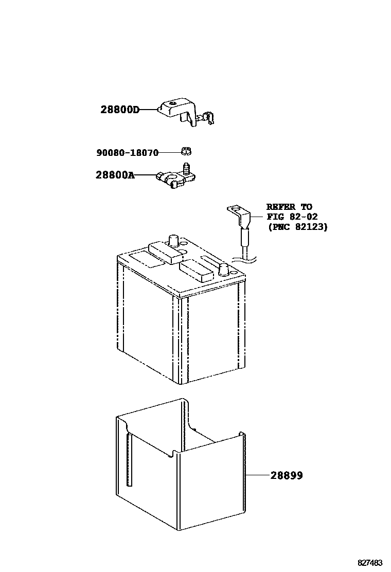 Toyota COROLLA 蓄电池和蓄电池电缆 EPC diagram — 827483