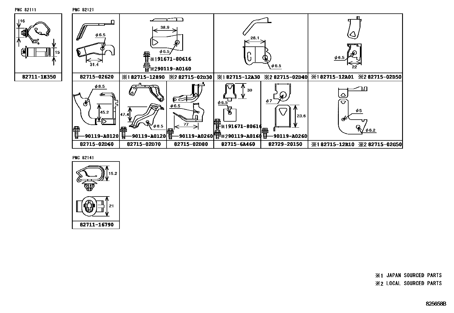 Toyota COROLLA 线束和卡夹 EPC diagram — 825658B