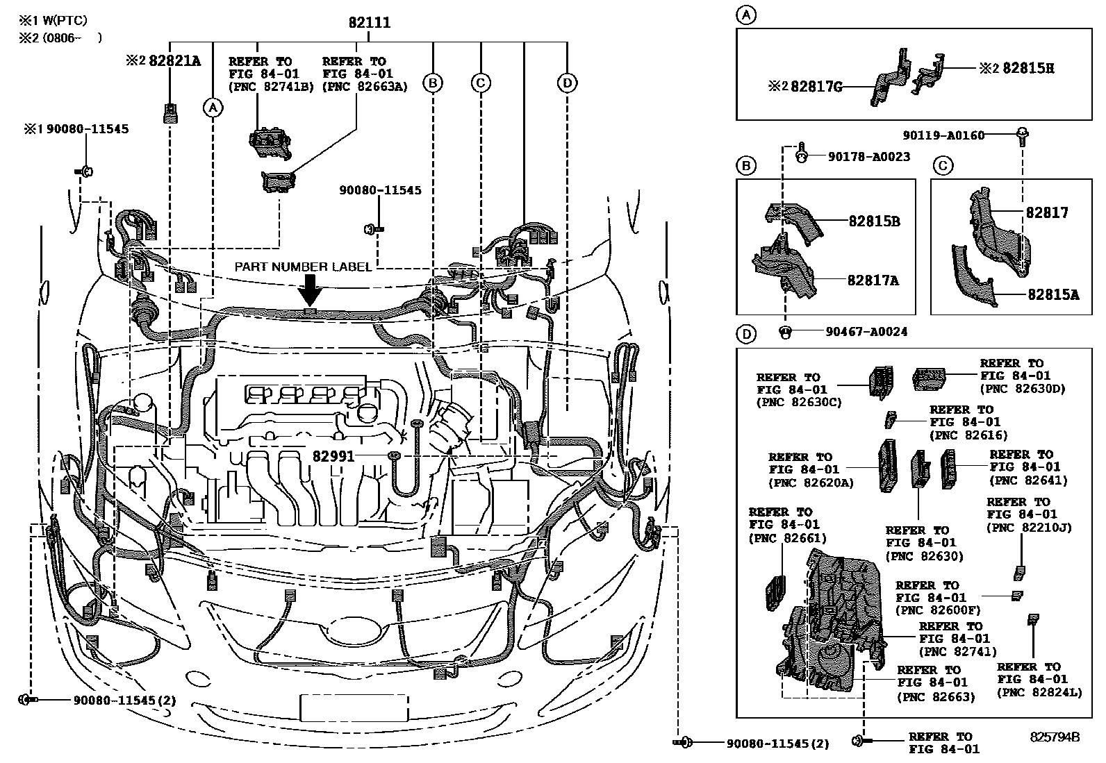 Toyota COROLLA 线束和卡夹 EPC diagram — 825794B