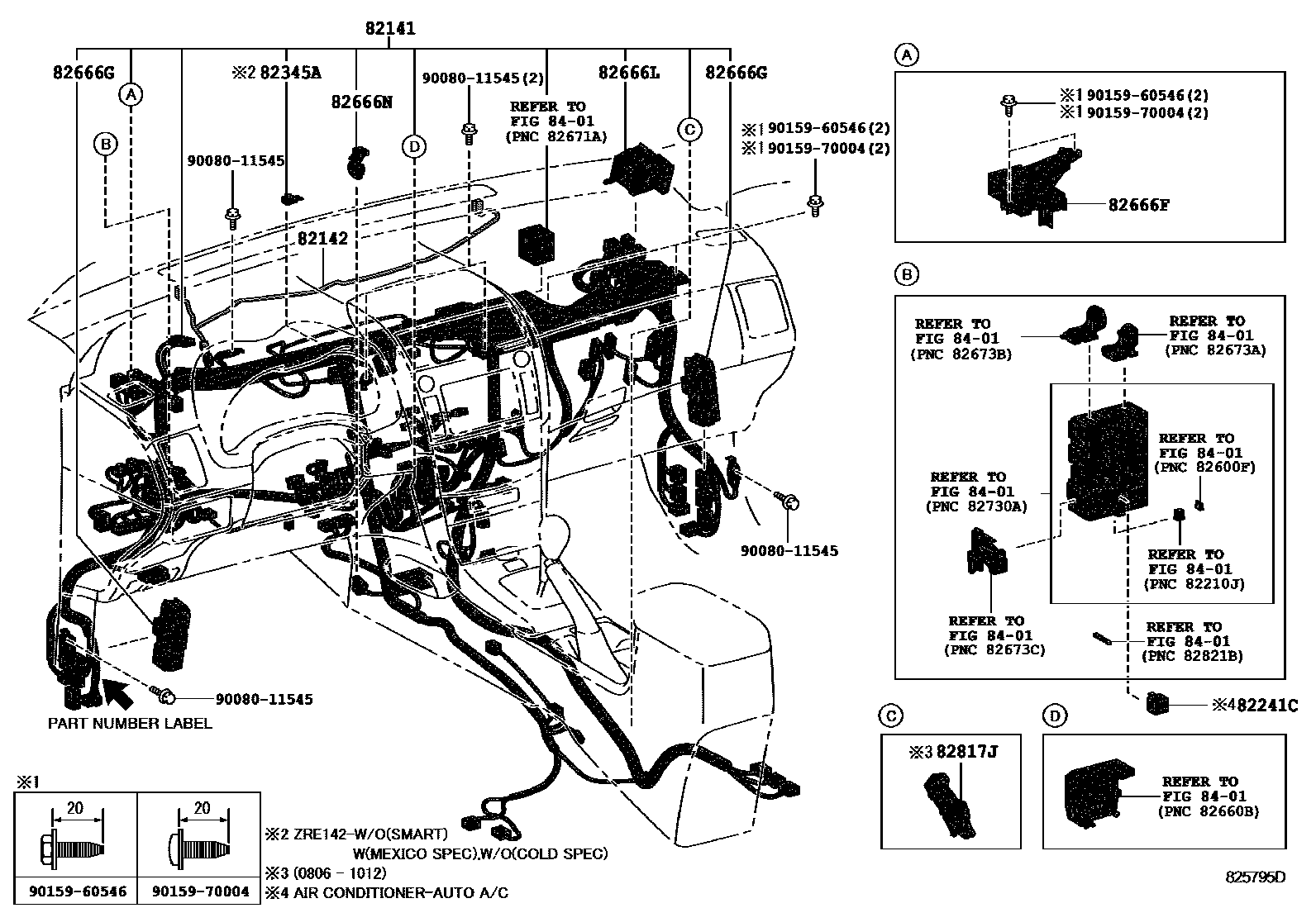 Toyota COROLLA 线束和卡夹 EPC diagram — 825795D