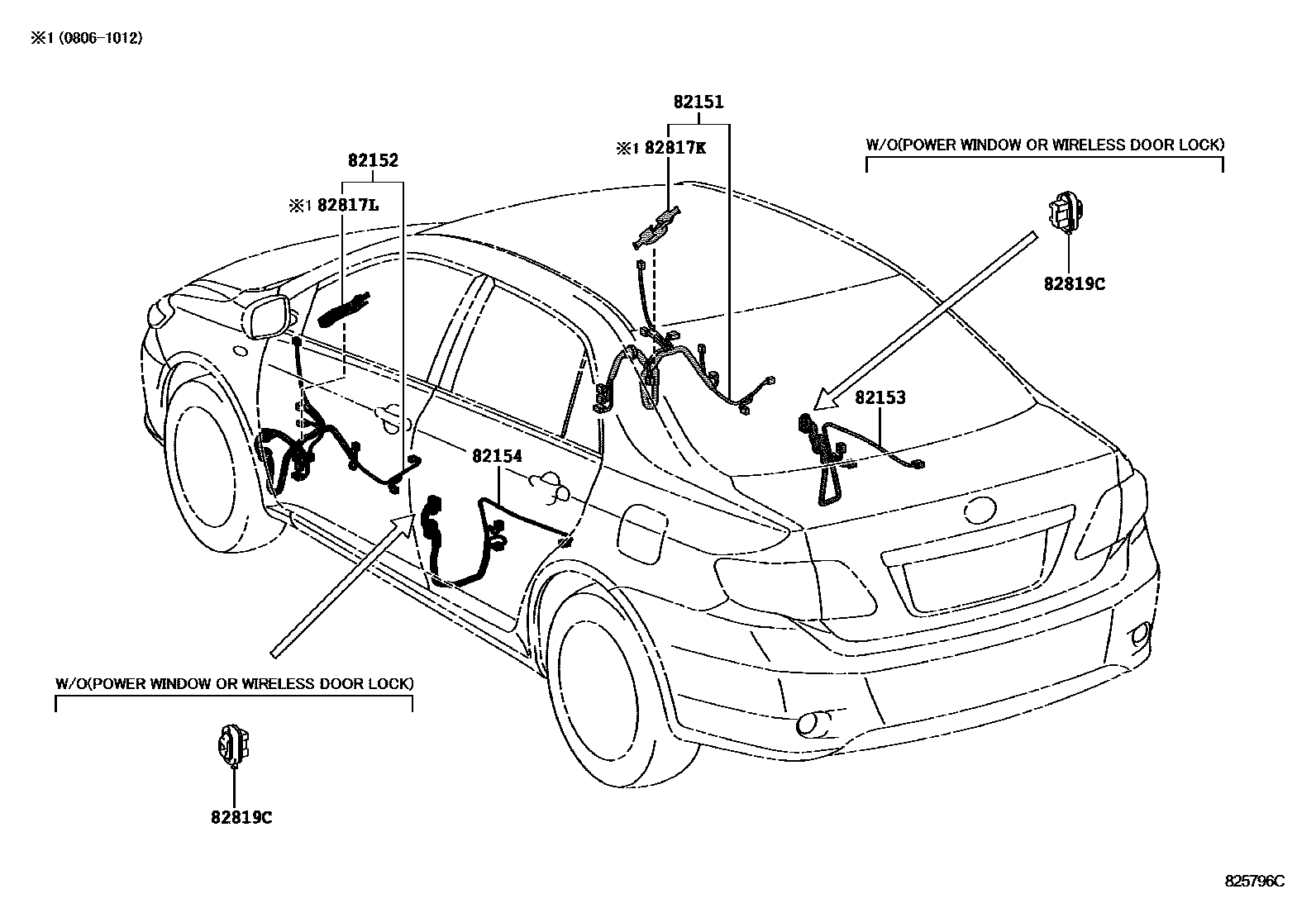 Toyota COROLLA 线束和卡夹 EPC diagram — 825796C
