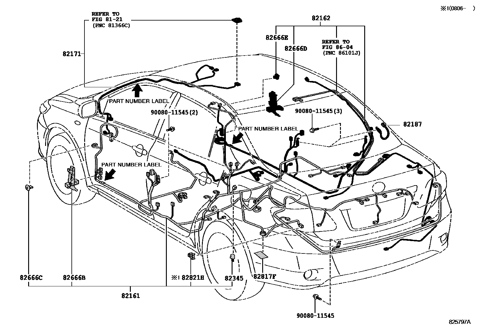 Toyota COROLLA 线束和卡夹 EPC diagram — 825797A