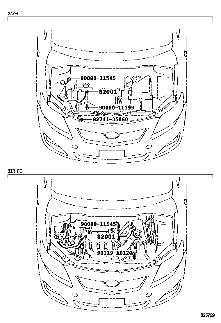 Toyota COROLLA 线束和卡夹 EPC diagram — 825799